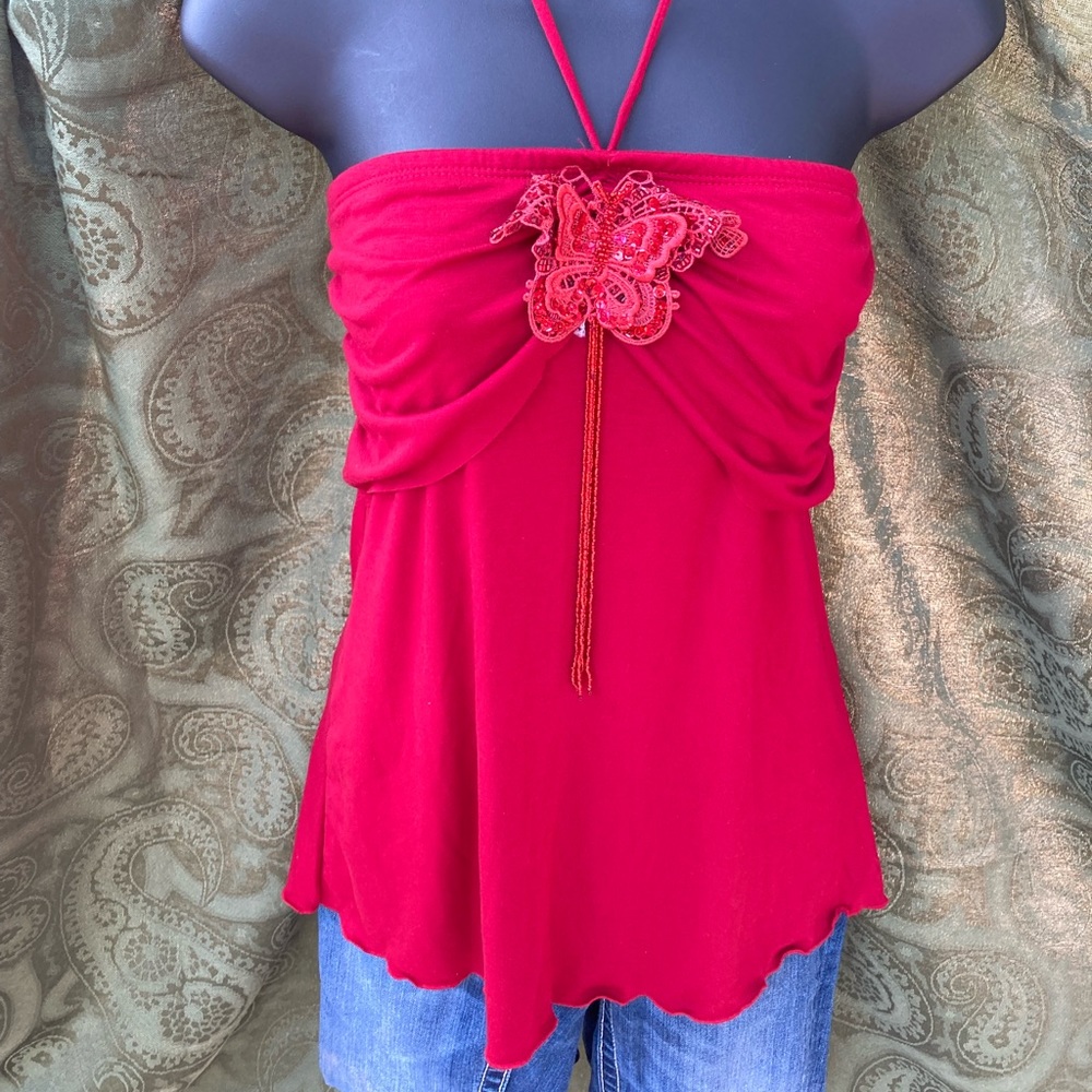 RED TOP WITH NECK TIE